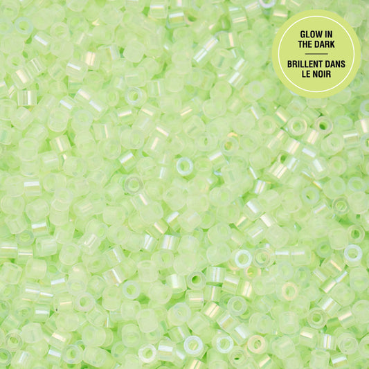 Light Green AB Glow in the Dark Cylin Beads - 25g Bag