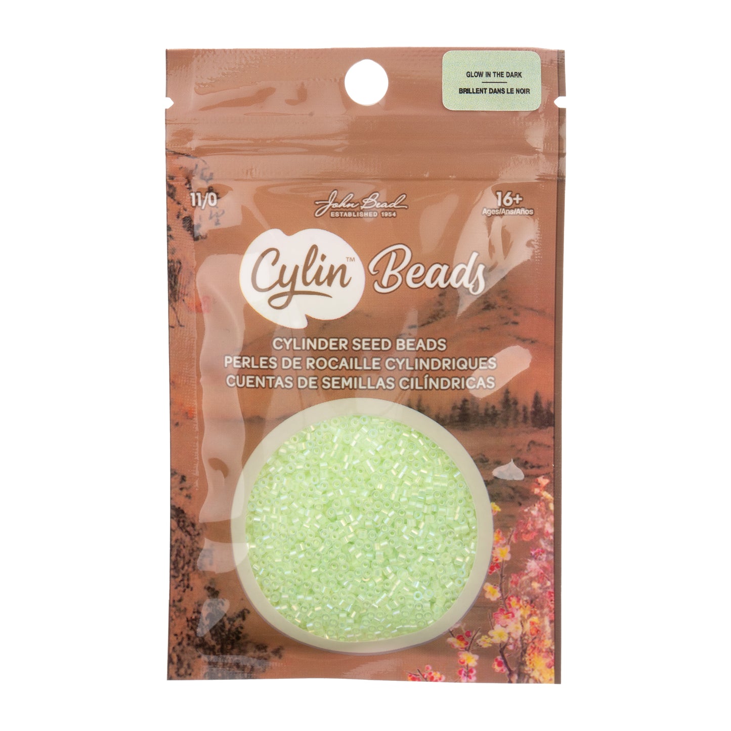 Light Green AB Glow in the Dark Cylin Beads - 25g Bag
