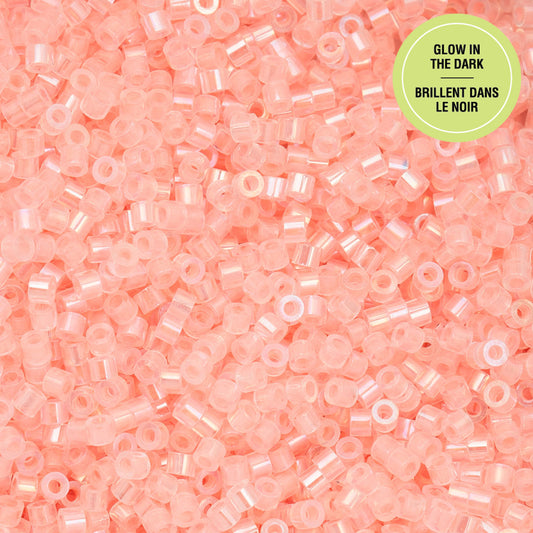 Coral AB Glow in the Dark Cylin Beads - 25g Bag