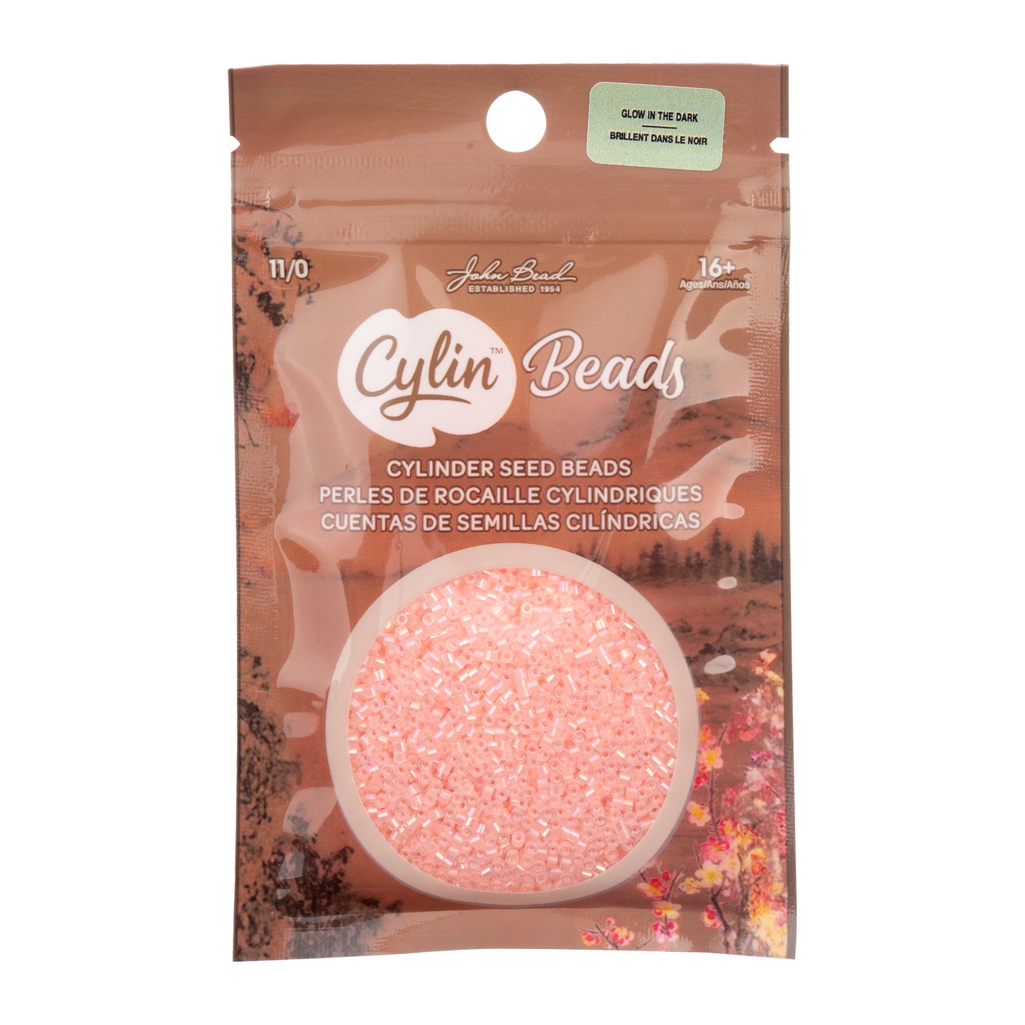 Coral AB Glow in the Dark Cylin Beads - 25g Bag