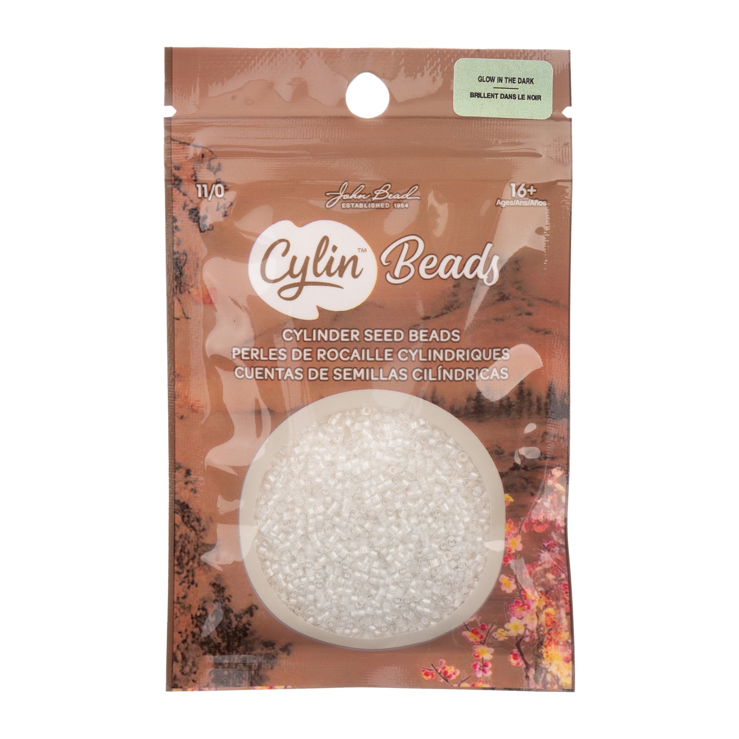 White to Sky Glow in the Dark Cylin Beads - 25g Bag