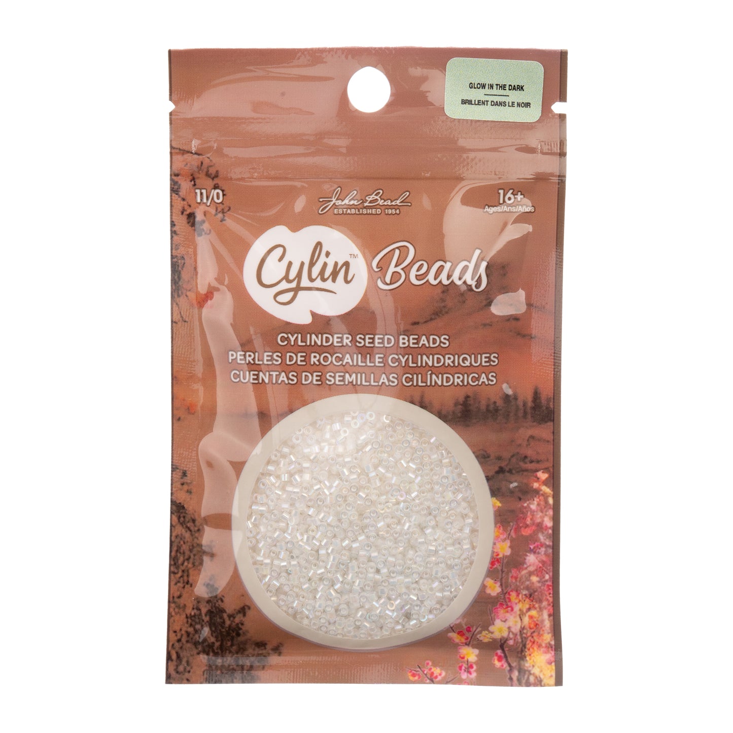 White to Sky AB Glow in the Dark Cylin Beads - 25g Bag