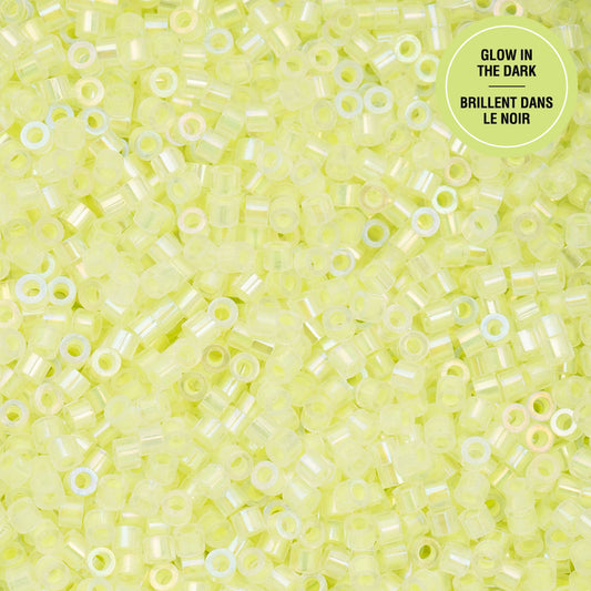 Yellow Neon AB Glow in the Dark Cylin Beads - 25g Bag