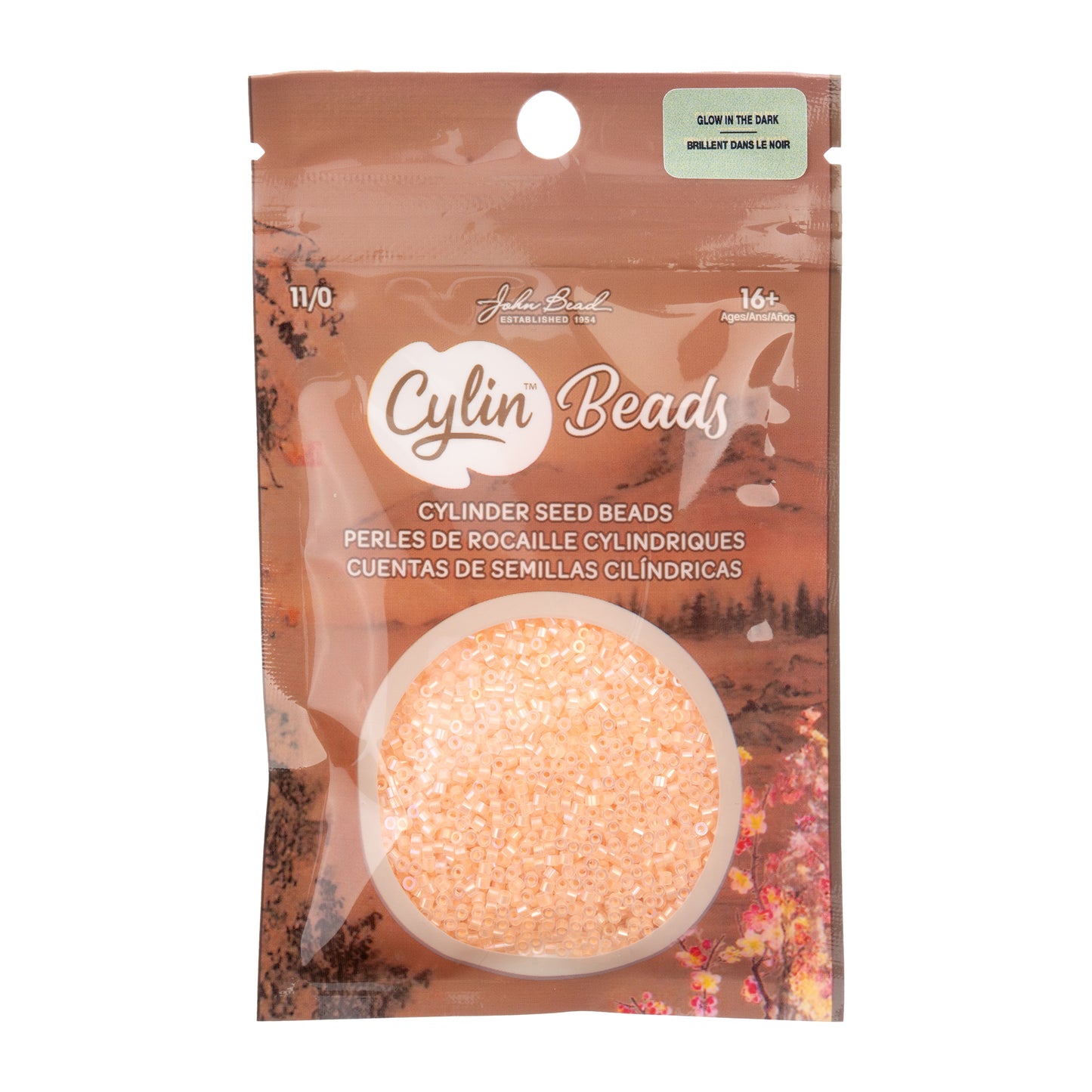 Orange AB Glow in the Dark Cylin Beads - 25g Bag