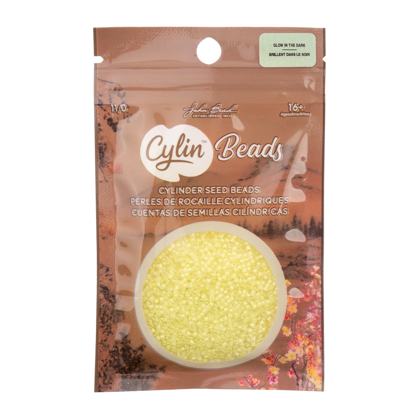 Yellow Glow in the Dark Cylin Beads - 25g Bag