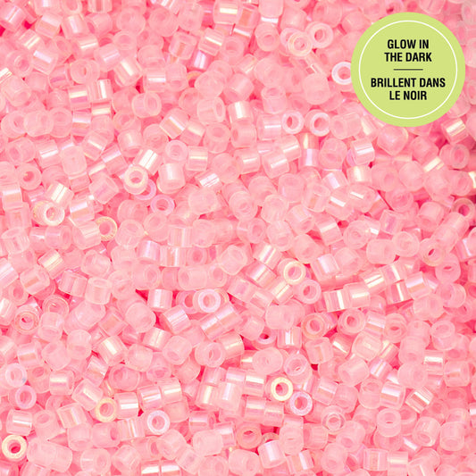 Pink Neon AB Glow in the Dark Cylin Beads - 25g Bag