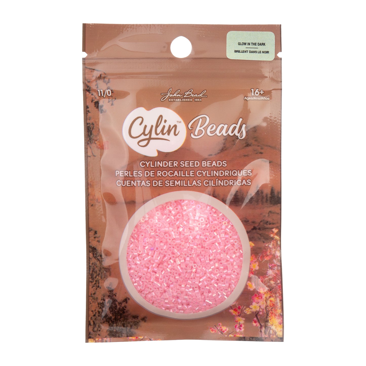 Pink Neon AB Glow in the Dark Cylin Beads - 25g Bag