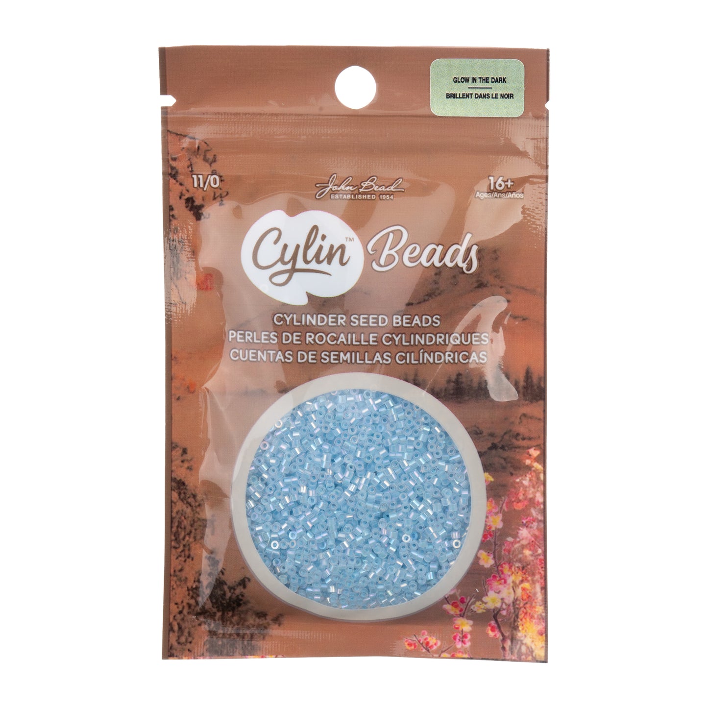 Blue AB Glow in the Dark Cylin Beads - 25g Bag