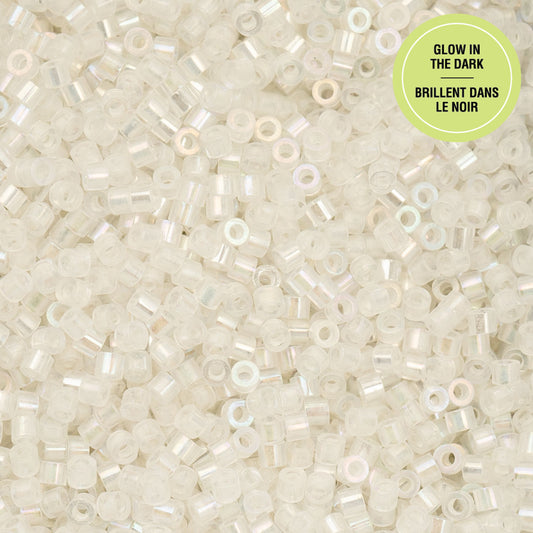 White to Turquoise AB Glow in the Dark Cylin Beads - 25g Bag