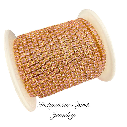 2.5 Square Pink 18k Yellow Gold Plated Cubic Zirconia Banding