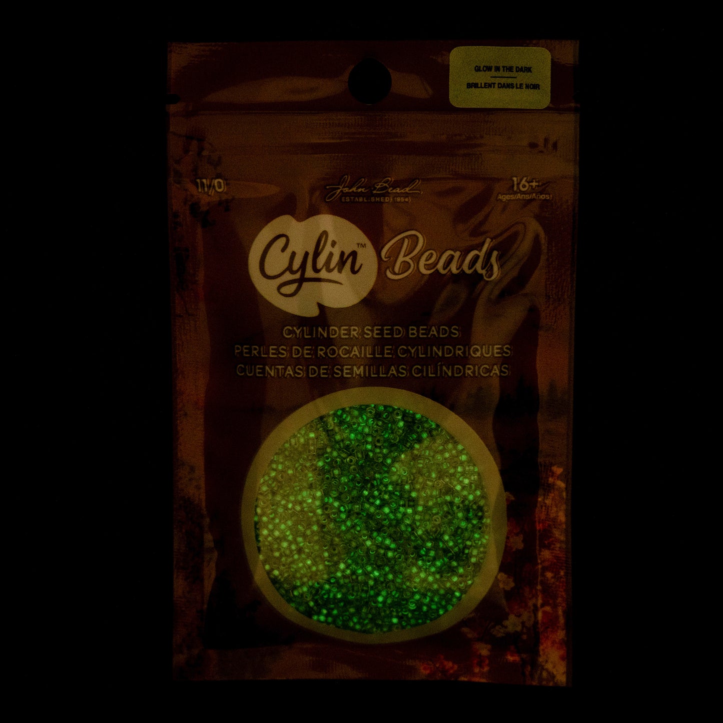 Grey Glow in the Dark Cylin Beads - 25g Bag