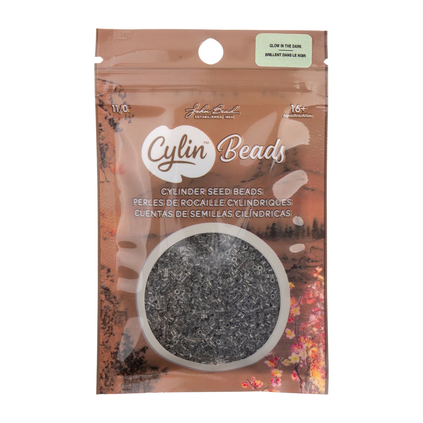 Grey Glow in the Dark Cylin Beads - 25g Bag