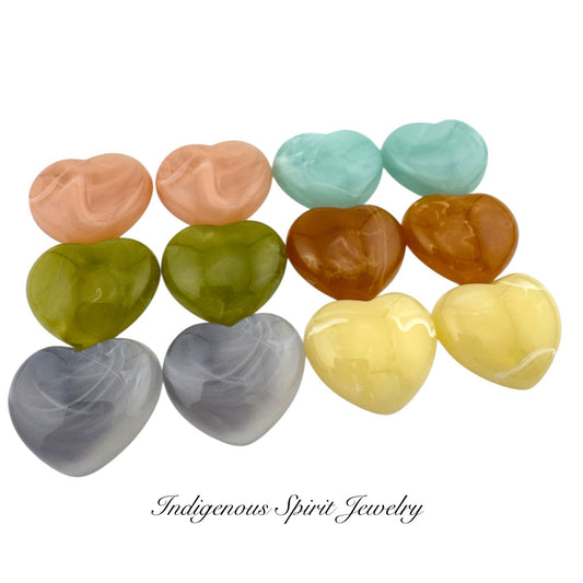 Glossy Swirl Heart Shaped Cabochons