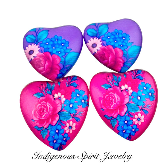 Glass Heart Flower Design Cabochons -  Imperfect Colour
