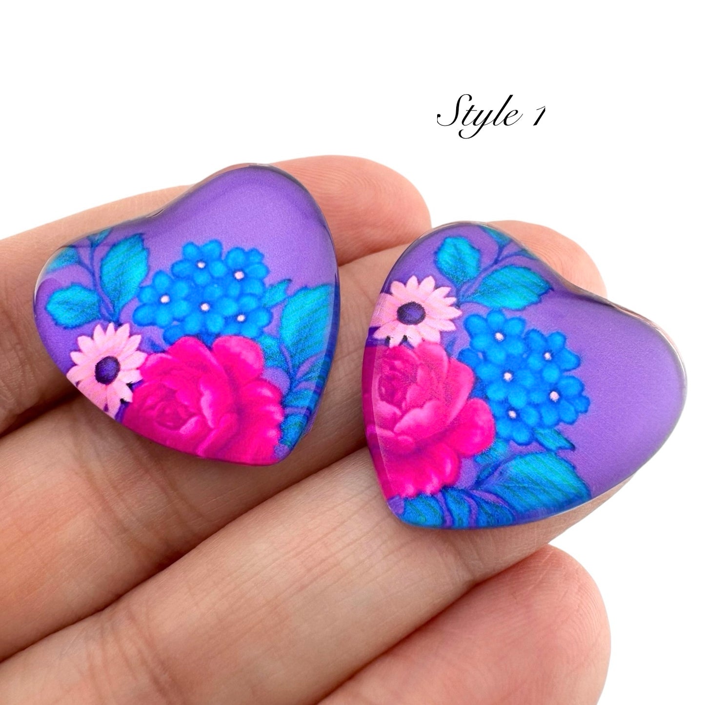 Glass Heart Flower Design Cabochons -  Imperfect Colour