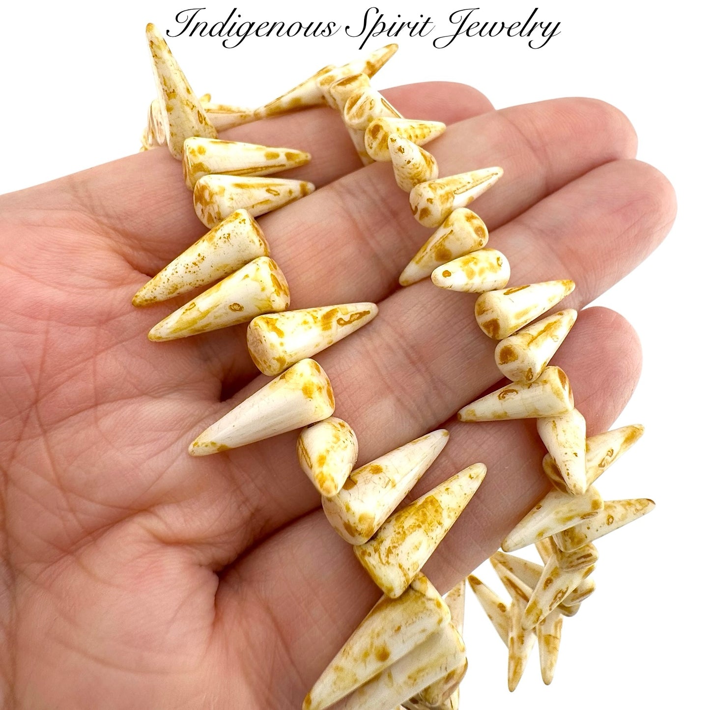 Opaque White/Travertine Preciosa Spike Beads