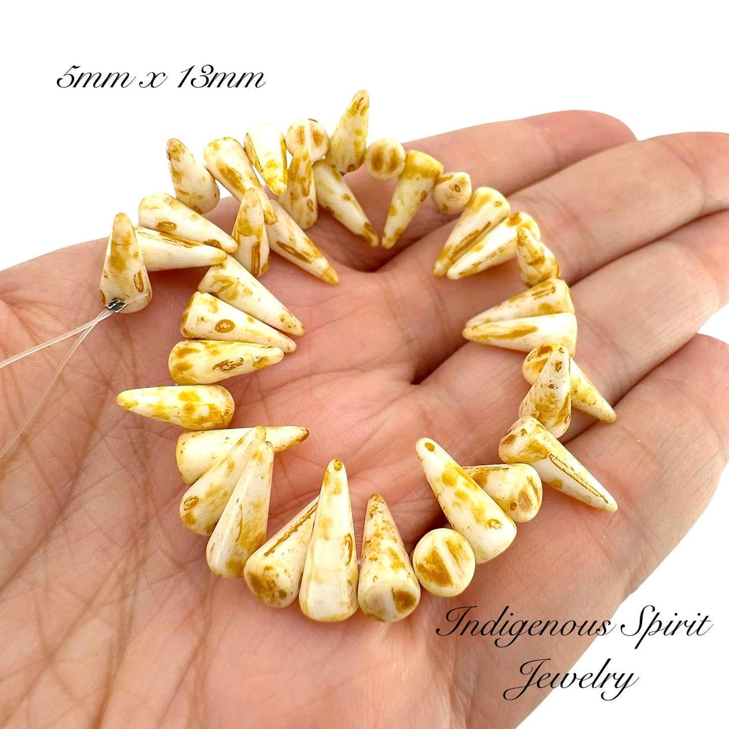 Opaque White/Travertine Preciosa Spike Beads