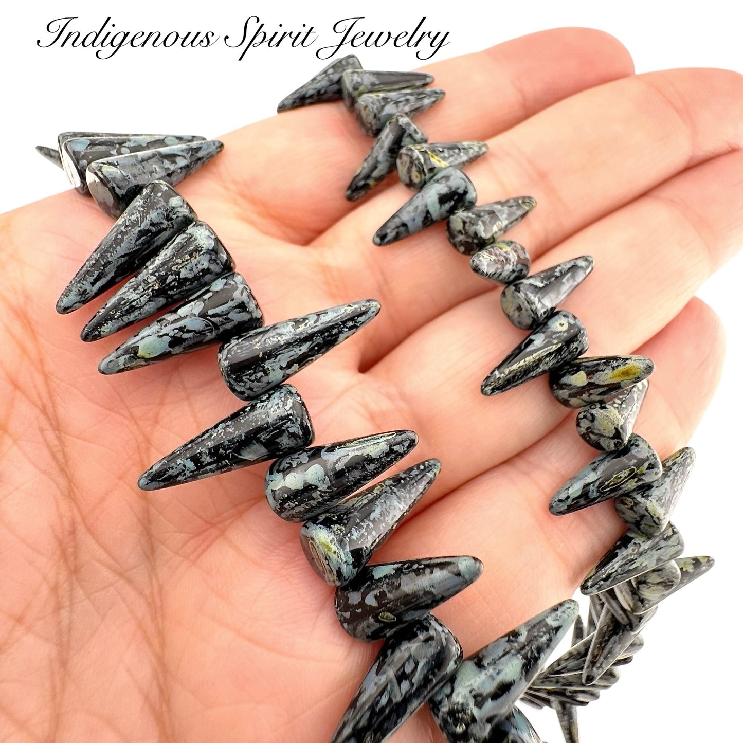 Opaque Black/Travertine Preciosa Spike Beads