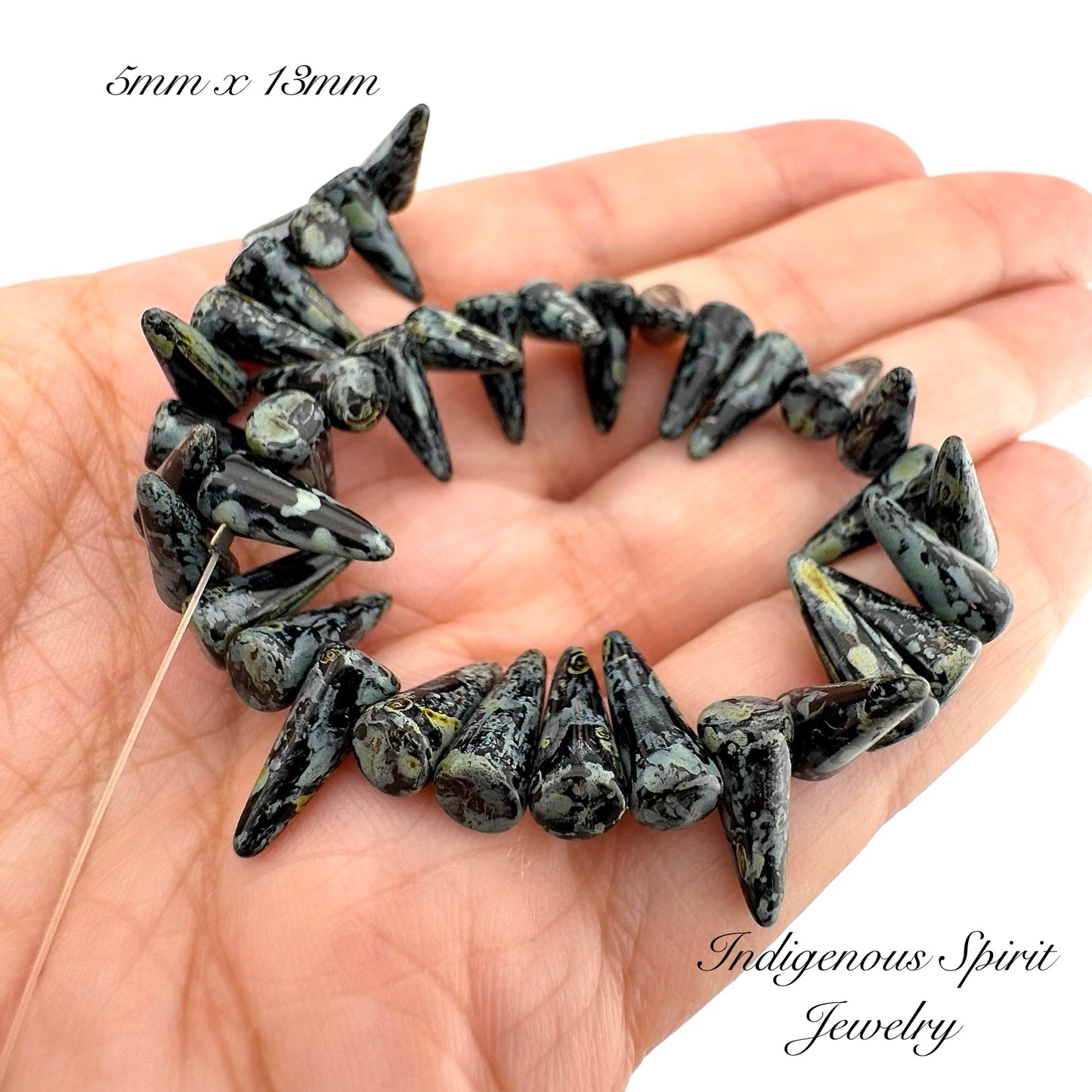 Opaque Black/Travertine Preciosa Spike Beads