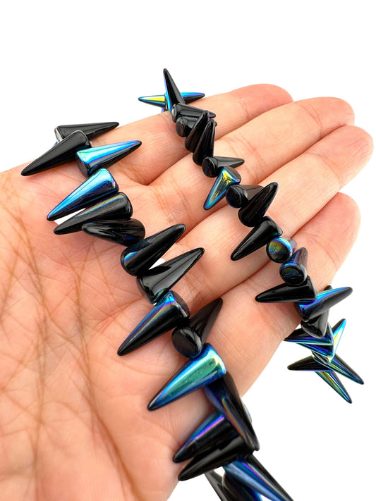 Opaque Black AB Halfcoated Preciosa Spike Beads