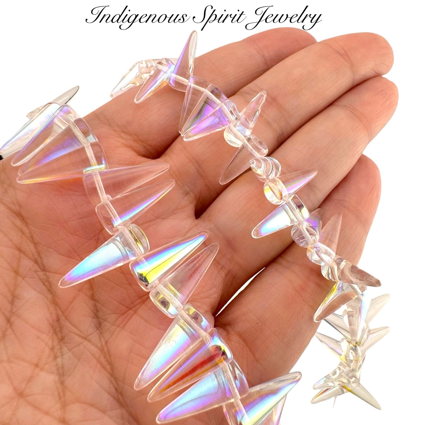 Transparent Crystal AB Halfcoated Preciosa Spike Beads