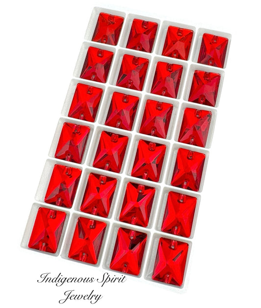 Siam Emerald Cut Sew-on K9 Crystal Cabochons