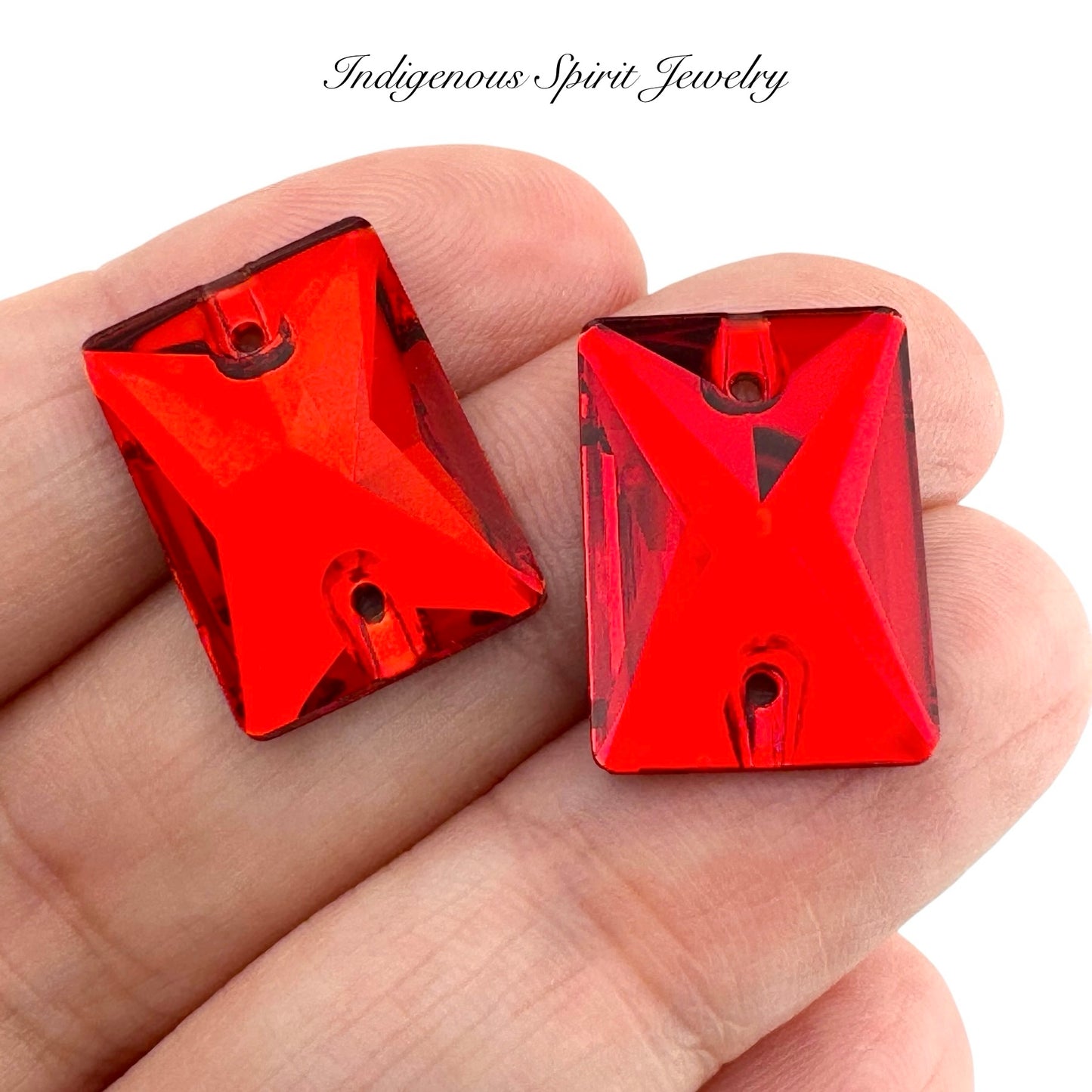 Siam Emerald Cut Sew-on K9 Crystal Cabochons