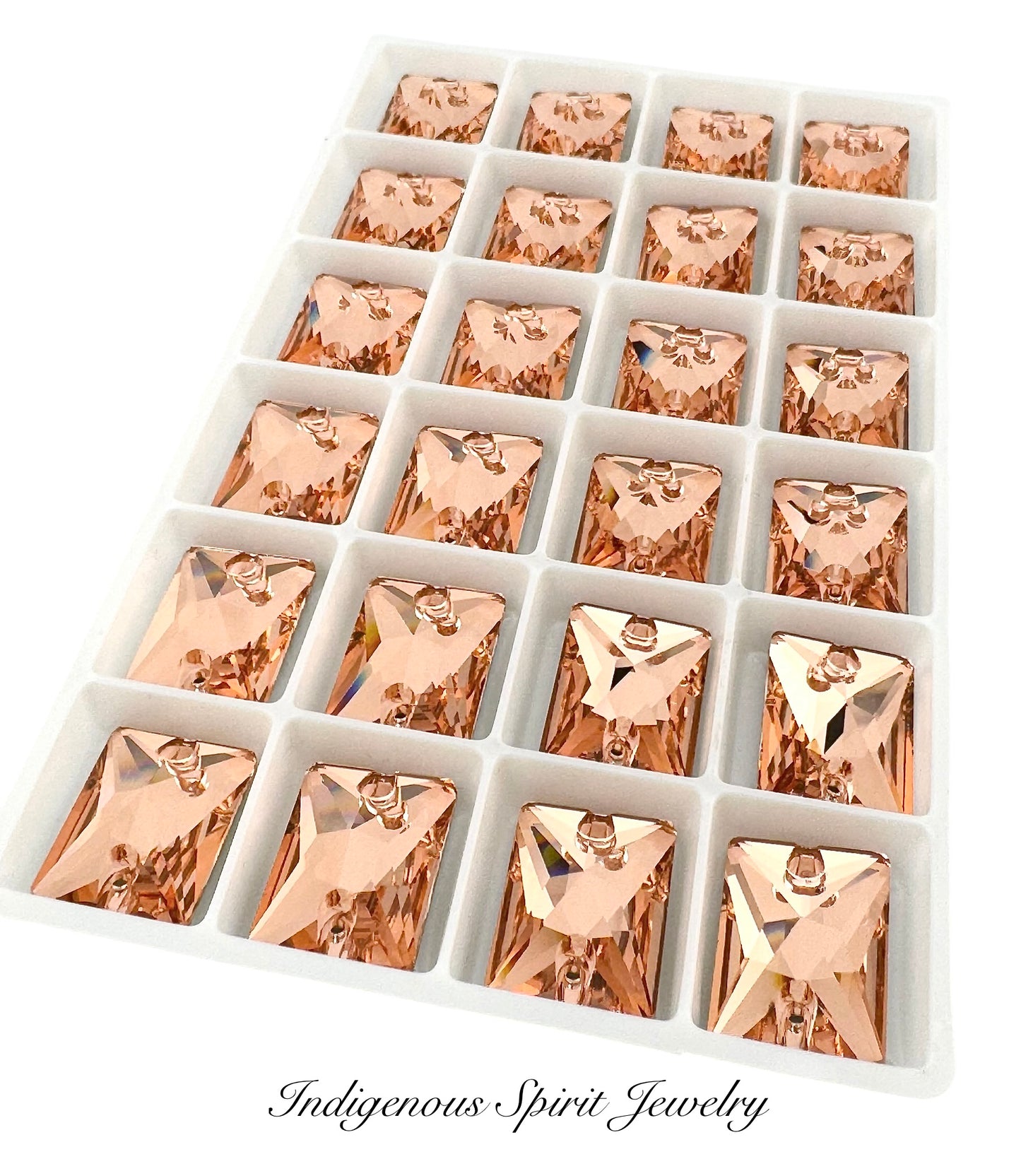 Peach Emerald Cut Sew-on K9 Crystal Cabochons