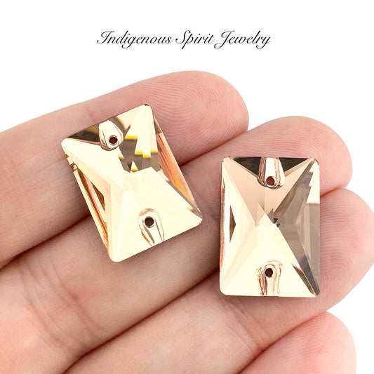 Peach Emerald Cut Sew-on K9 Crystal Cabochons