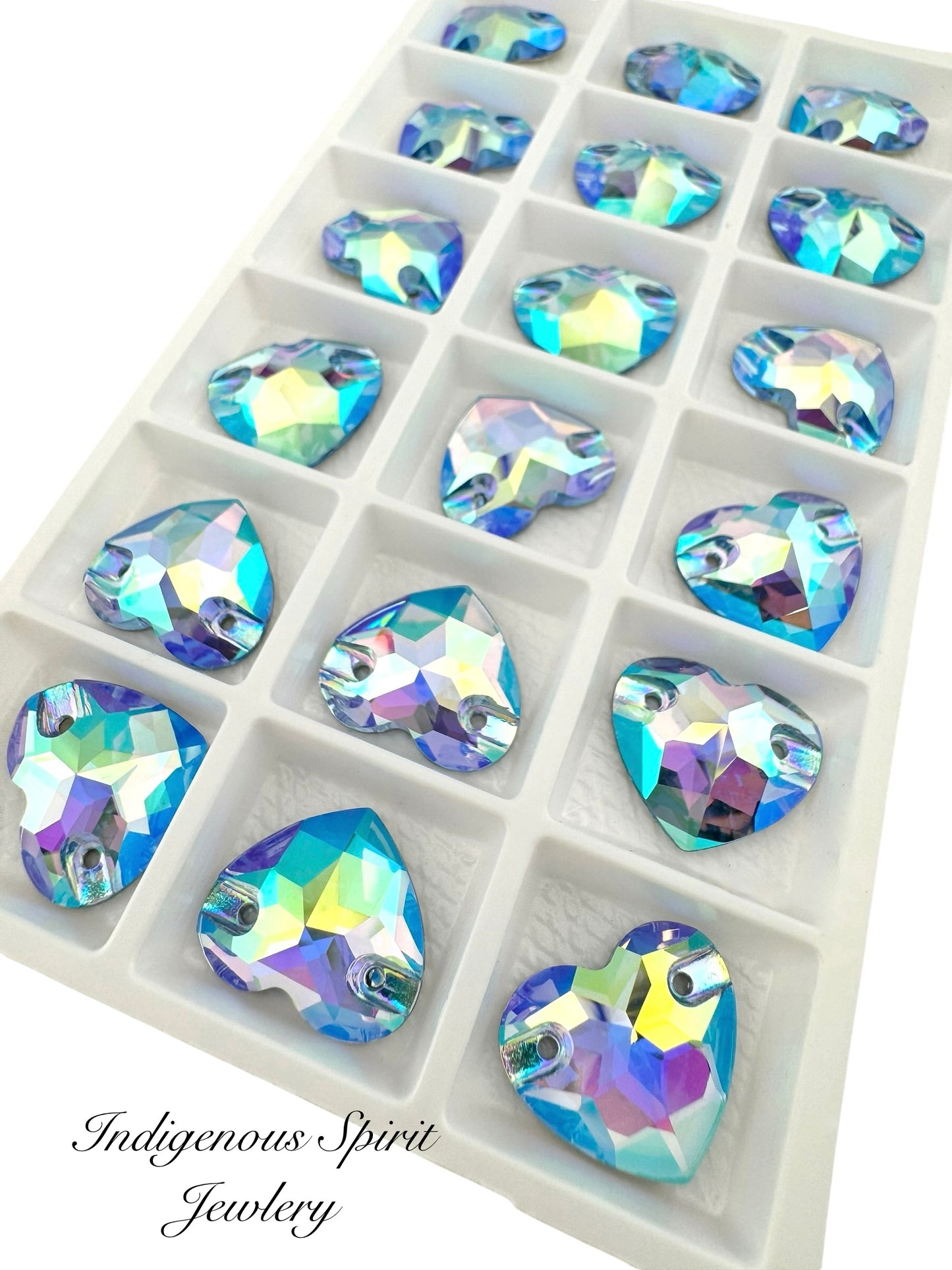 Aquamarine AB Sew-on Heart K9 Crystal Cabochons