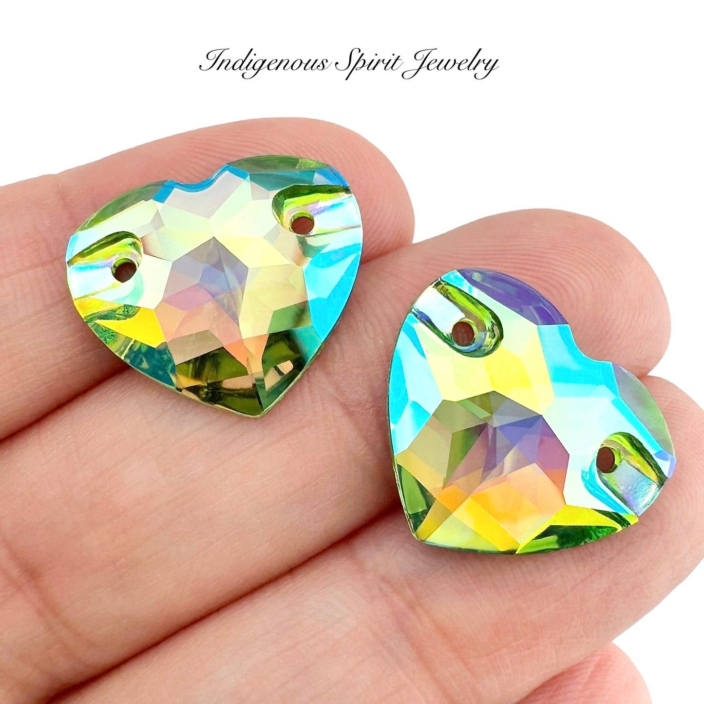 Peridot AB Sew-on Heart K9 Crystal Cabochons