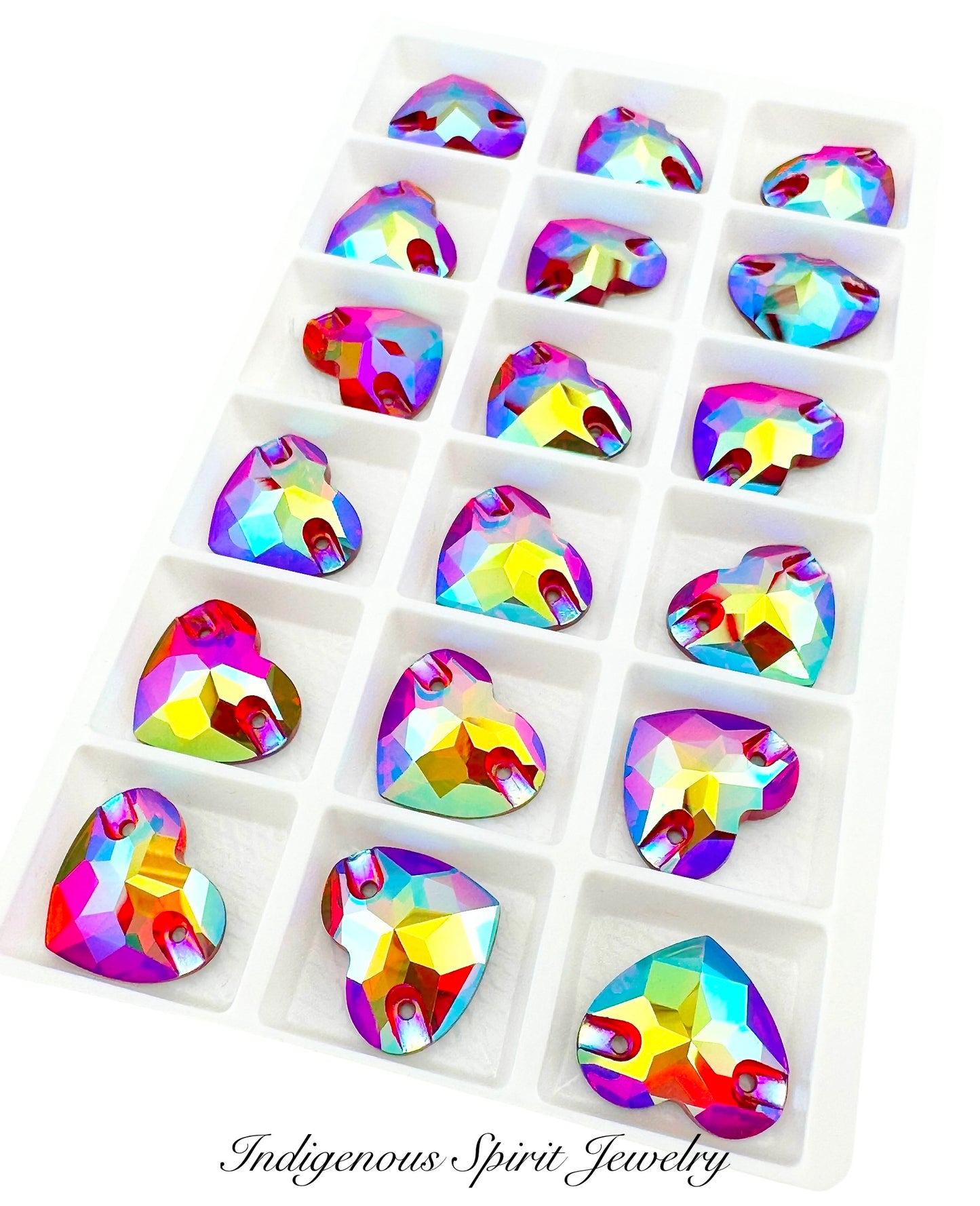 Siam AB Sew-on Heart K9 Crystal Cabochons