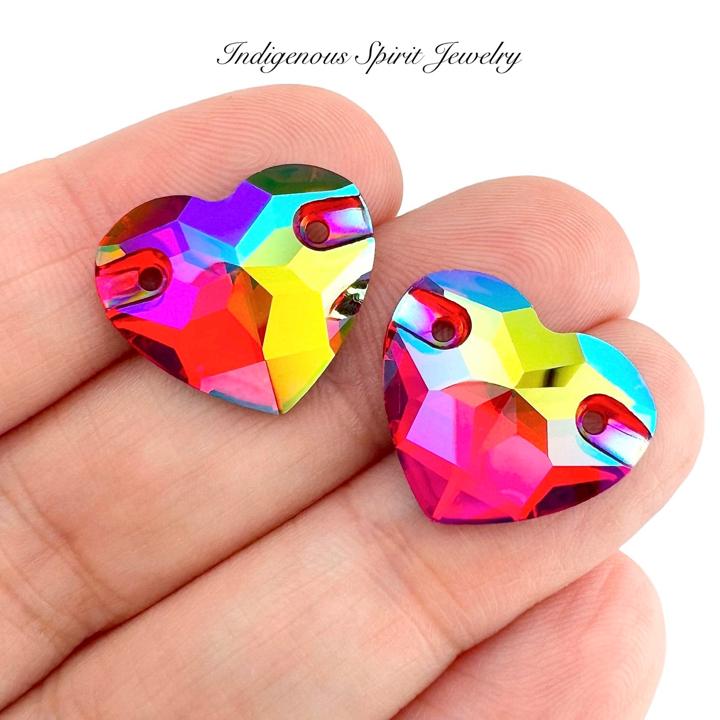 Siam AB Sew-on Heart K9 Crystal Cabochons