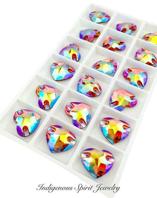 Topaz AB Sew-on Heart K9 Crystal Cabochons
