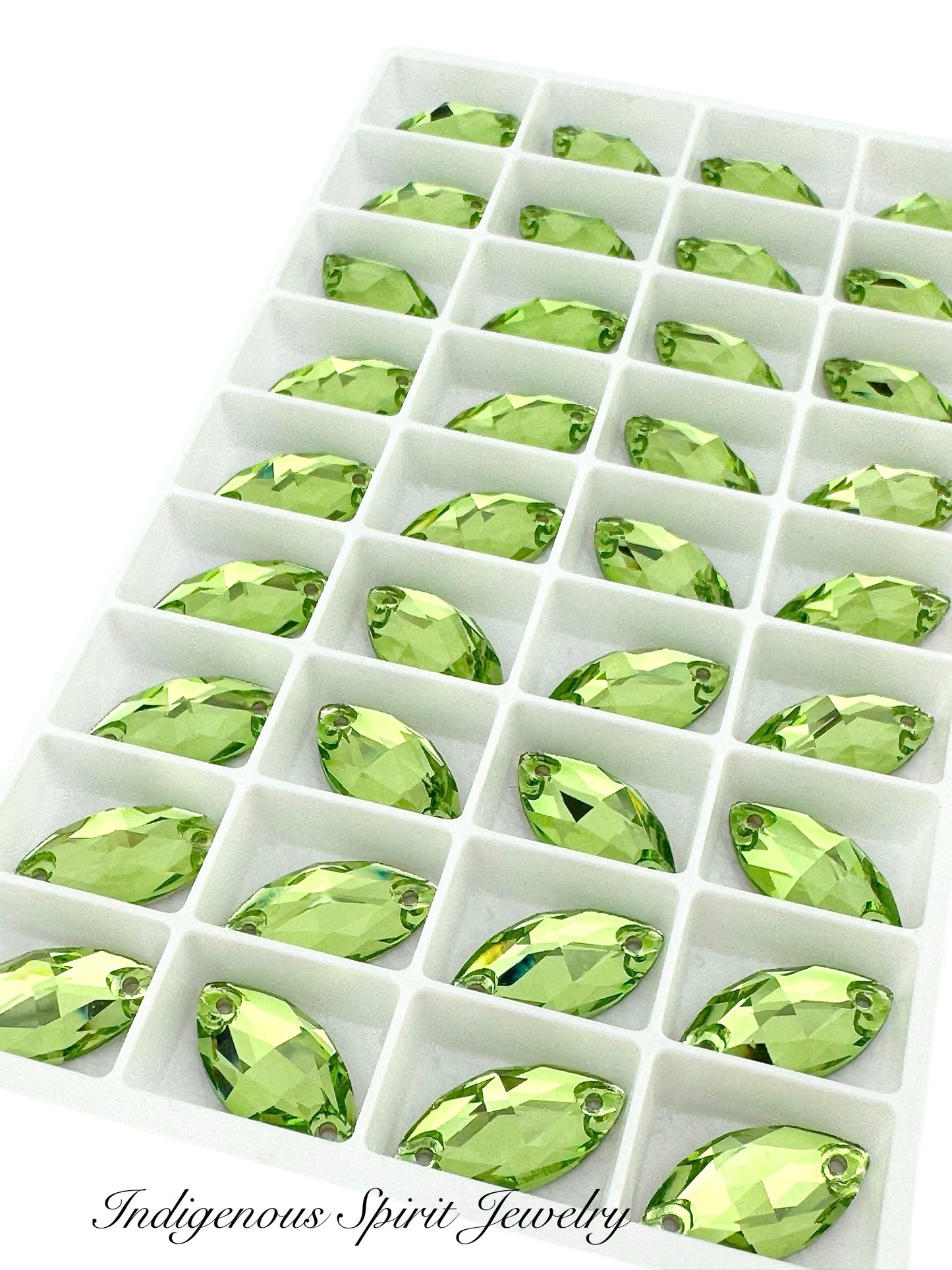 Peridot Navette Sew-on K9 Crystal Cabochons