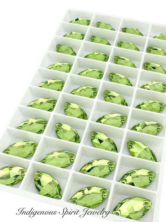 Peridot Navette Sew-on K9 Crystal Cabochons
