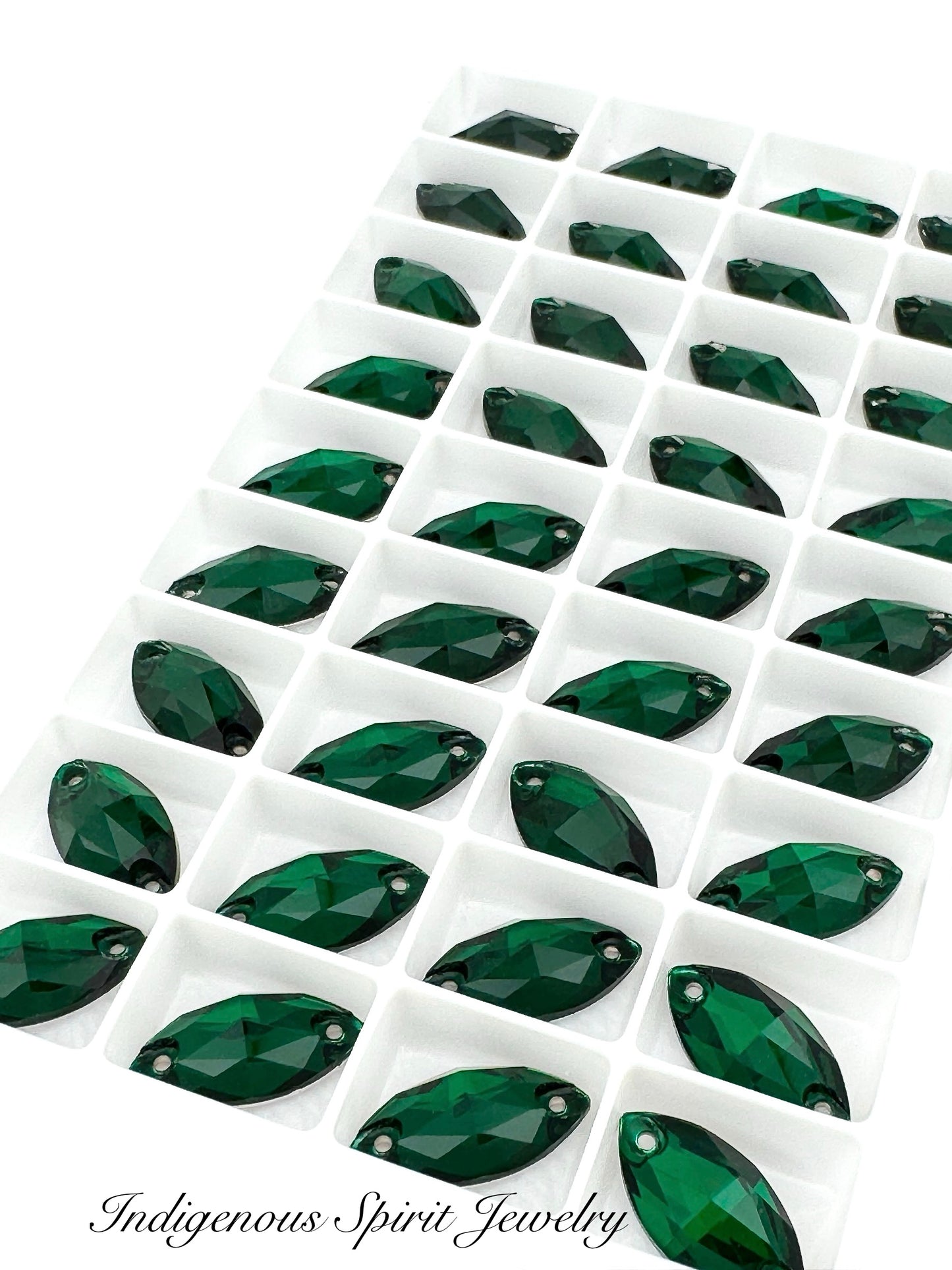 Emerald Navette Sew-on K9 Crystal Cabochons