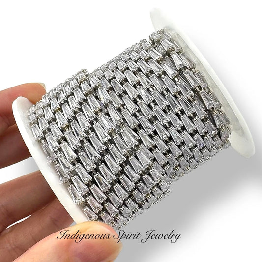 18k White Gold Plated, Trapezoid Chain Banding