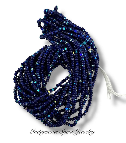 Patina Opaque Dark Blue Navy AB - 2-Cut Charlotte Cut Beads