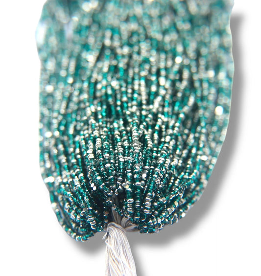 Patina Transparent Teal Green Silver 2-Cut Charlotte Cut Beads