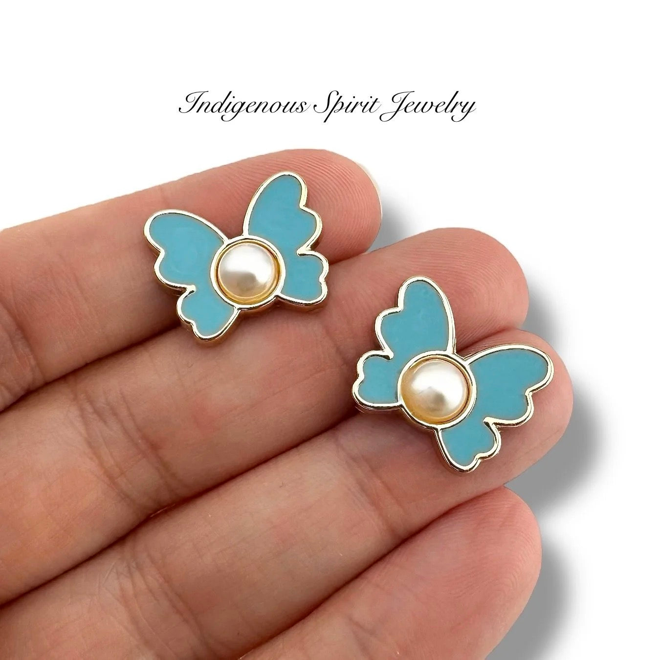 Butterfly Enamel Cabochons with Raised Imitation Pearls