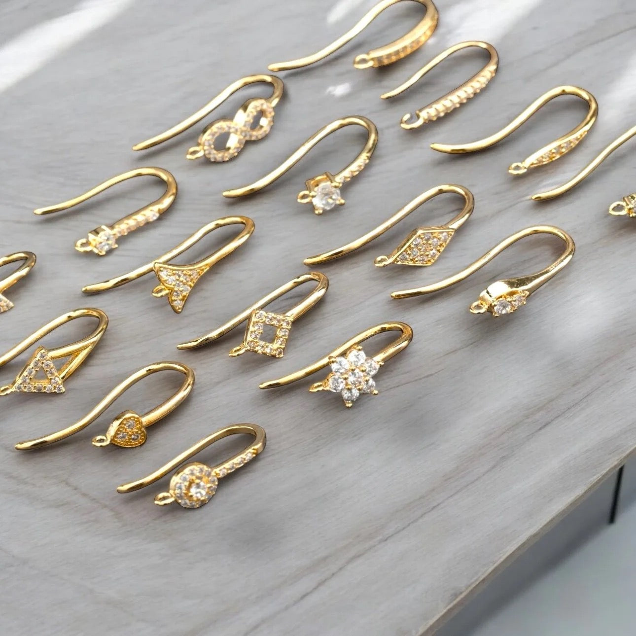 Fancy 18k Gold Plated Findings with Cubic Zirconia Crystals