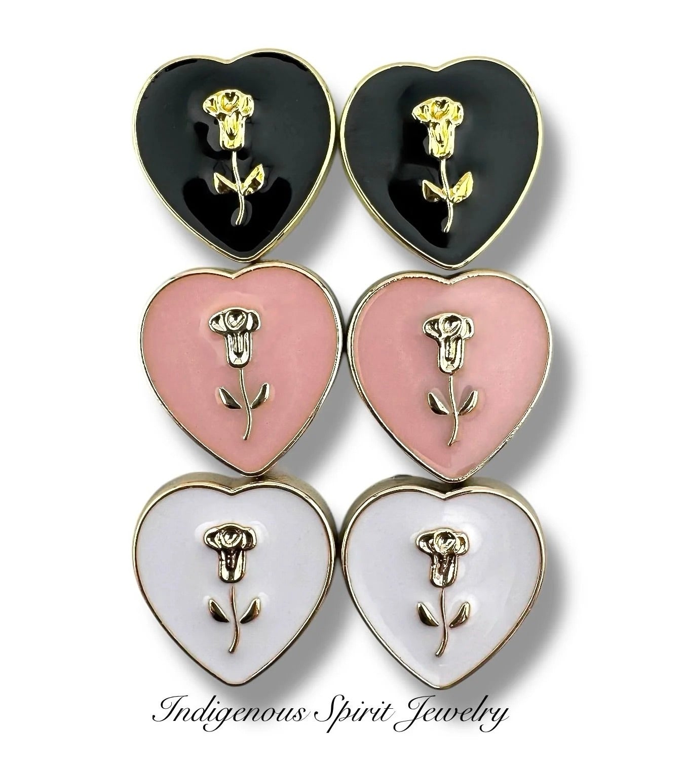 Small Heart Shaped Cabochons With Gold Embossed Roses
