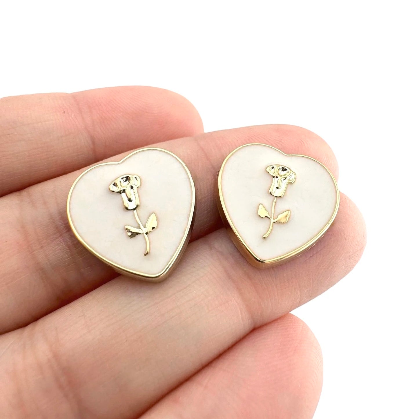 Small Heart Shaped Cabochons With Gold Embossed Roses