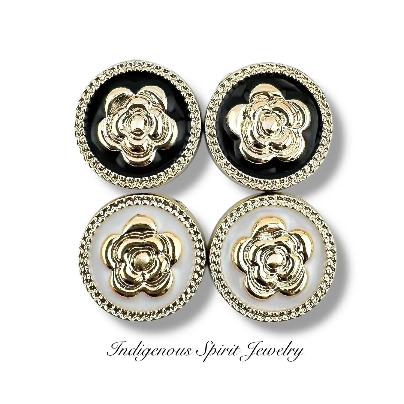 18mm Middle Rose Circle Shaped Cabochons - Black & White Collection