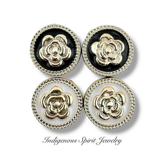 18mm Middle Rose Circle Shaped Cabochons - Black & White Collection