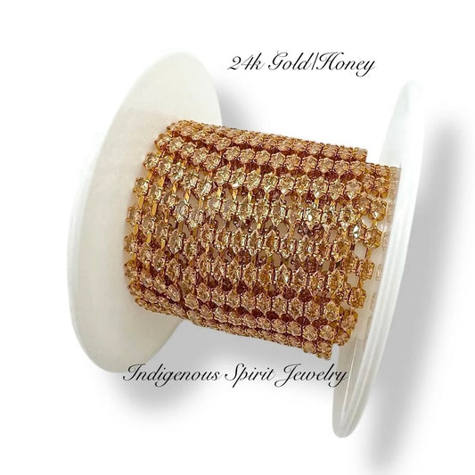 Honey Horizontal Navette 24k Yellow Gold Plated  Crystal Cubic Zirconia Chain