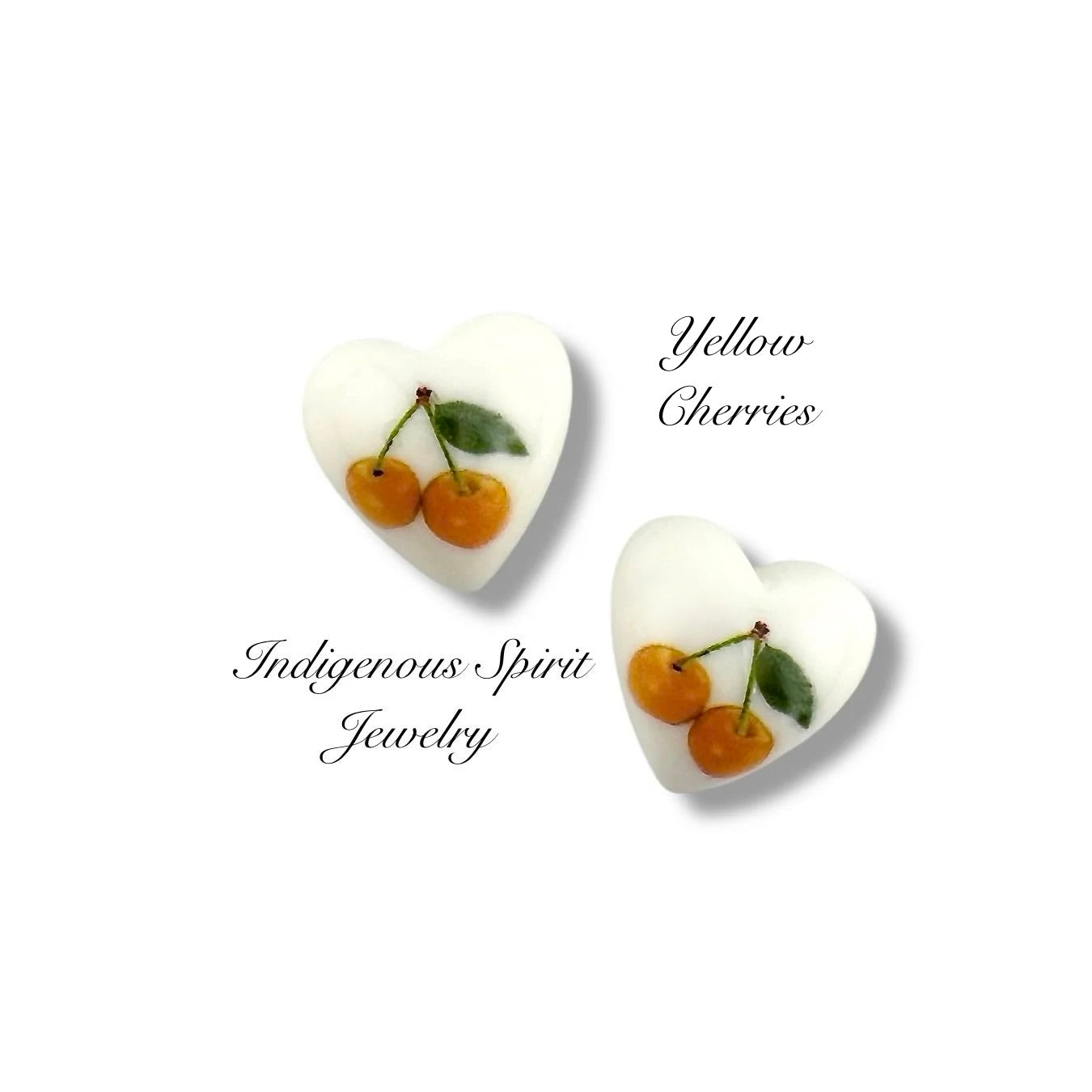 Mini Tulip & Cherries Heart Shaped Cabochons