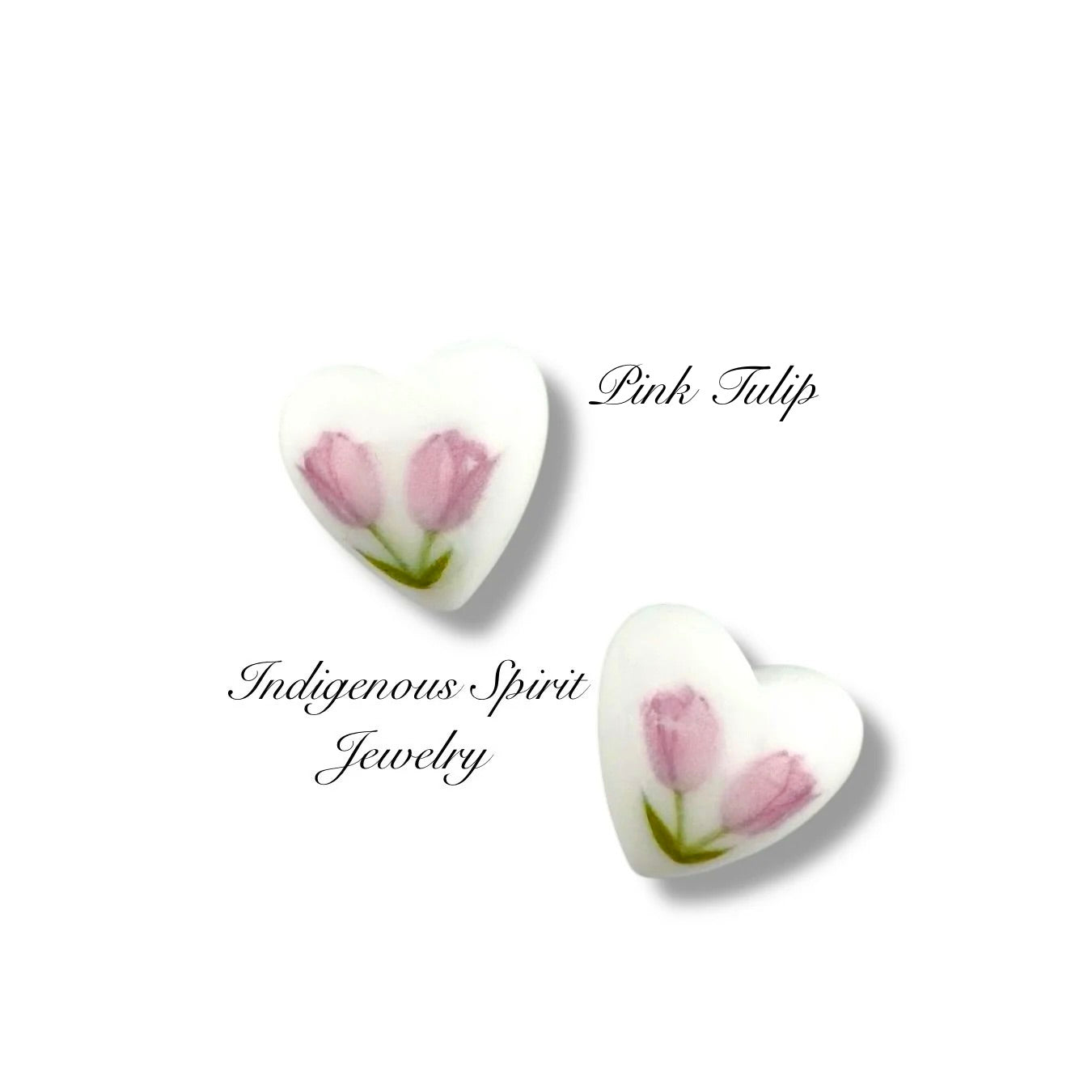 Mini Tulip & Cherries Heart Shaped Cabochons
