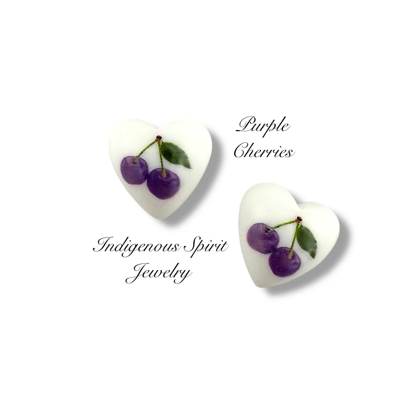 Mini Tulip & Cherries Heart Shaped Cabochons